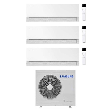 Immagine di Samsung WINDFREE Première Plus Climatizzatore a parete trial split inverter Wi-Fi essential white | unità esterna R32 8 kW unità interne 7000+7000+7000 BTU AJ080TXJ4KG/EU+AR70H[07|07|07]CAAWNEU