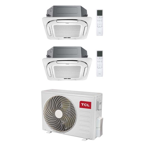 Immagine di TCL CASSETTE 4 VIE Climatizzatore a cassetta dual split inverter Wi-Fi bianco | unità esterna R32 5.1 kW unità interne 9000+9000 BTU MT1821+MN[09|09]SS2