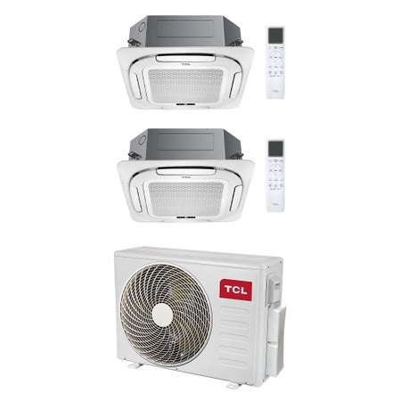 Immagine di TCL CASSETTE 4 VIE Climatizzatore a cassetta dual split inverter Wi-Fi bianco | unità esterna R32 7.9 kW unità interne 9000+9000 BTU MT2730+MN[09|09]SS2