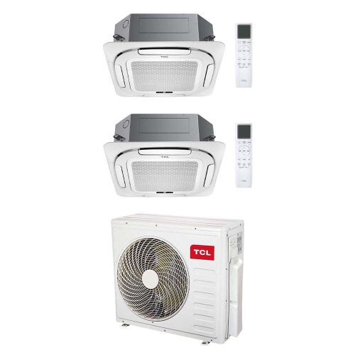 Immagine di TCL CASSETTE 4 VIE Climatizzatore a cassetta dual split inverter Wi-Fi bianco | unità esterna R32 12.2 kW unità interne 9000+9000 BTU MT4250+MN[09|09]SS2