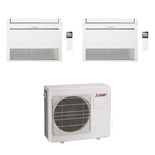 Immagine di Mitsubishi MFZ-KT Console Climatizzatore a pavimento dual split inverter Wi-Fi bianco | unità esterna R32 7.2 kW unità interne 9000+9000 BTU MXZ-4F72VF4+MFZ-KT[25|25]VGK