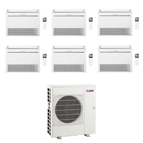 Immagine di Mitsubishi MFZ-KT Console Climatizzatore a pavimento esa split inverter Wi-Fi bianco | unità esterna R32 12 kW unità interne 9000+9000+9000+9000+9000+9000 BTU MXZ-6F120VF+MFZ-KT[25|25|25|25|25|25]VGK