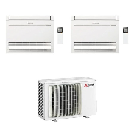 Immagine di Mitsubishi MFZ-KT Console Climatizzatore a pavimento dual split inverter Wi-Fi bianco | unità esterna R32 5.3 kW unità interne 9000+9000 BTU MXZ-2F53VF4+MFZ-KT[25|25]VGK