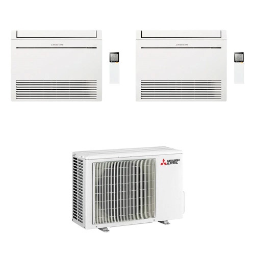 Immagine di Mitsubishi MFZ-KT Console Climatizzatore a pavimento dual split inverter Wi-Fi bianco | unità esterna R32 5.3 kW unità interne 9000+9000 BTU MXZ-2F53VF4+MFZ-KT[25|25]VGK