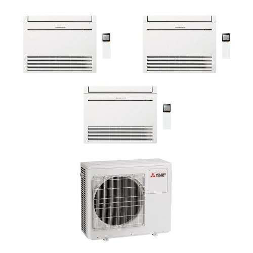 Immagine di Mitsubishi MFZ-KT Console Climatizzatore a pavimento trial split inverter Wi-Fi bianco | unità esterna R32 10.2 kW unità interne 9000+9000+9000 BTU MXZ-5F102VF2+MFZ-KT[25|25|25]VGK