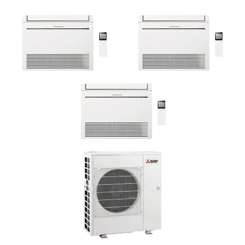 Immagine di Mitsubishi MFZ-KT Console Climatizzatore a pavimento trial split inverter Wi-Fi bianco | unità esterna R32 8.3 kW unità interne 9000+9000+9000 BTU MXZ-4F83VFHZ2+MFZ-KT[25|25|25]VGK
