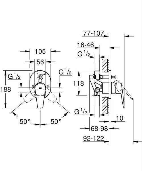Immagine di Grohe BAUEDGE miscelatore monocomando per vasca-doccia con corpo incasso e deviatore 29039001