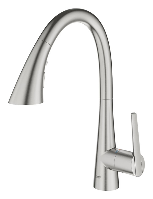 Immagine di Grohe ZEDRA miscelatore monocomando H.40 cm per lavello con doccetta estraibile, finitura cromo spazzolato 32294DC2