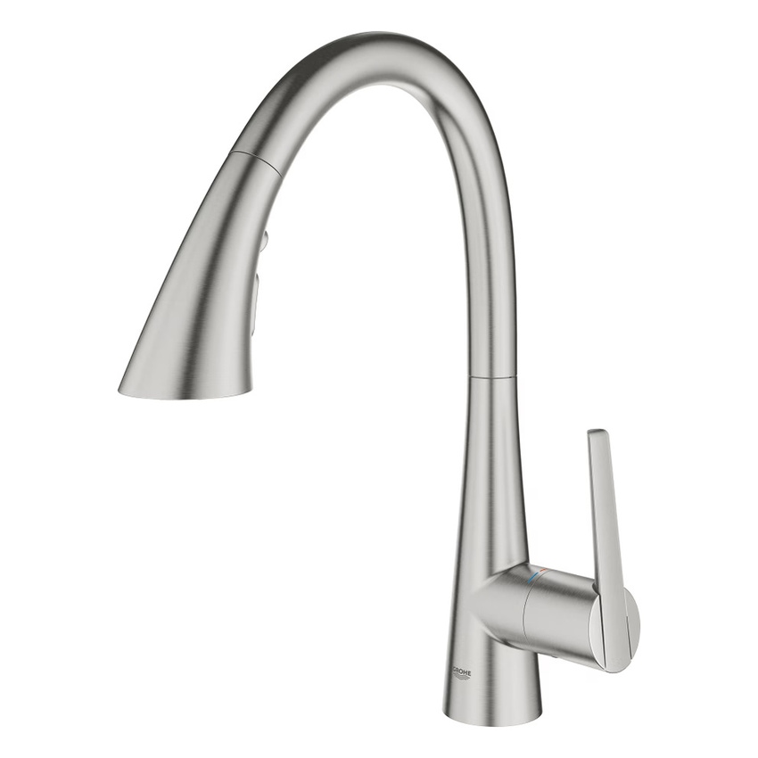 Immagine di Grohe ZEDRA miscelatore monocomando H.40 cm per lavello con doccetta estraibile, finitura cromo spazzolato 32294DC2
