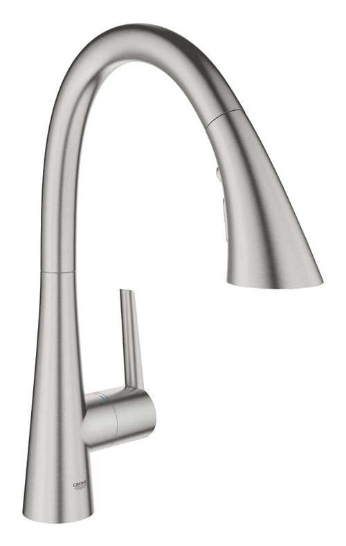 Immagine di Grohe ZEDRA miscelatore monocomando H.40 cm per lavello con doccetta estraibile, finitura cromo spazzolato 32294DC2