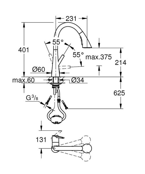 Immagine di Grohe ZEDRA miscelatore monocomando H.40 cm per lavello con doccetta estraibile, finitura cromo spazzolato 32294DC2