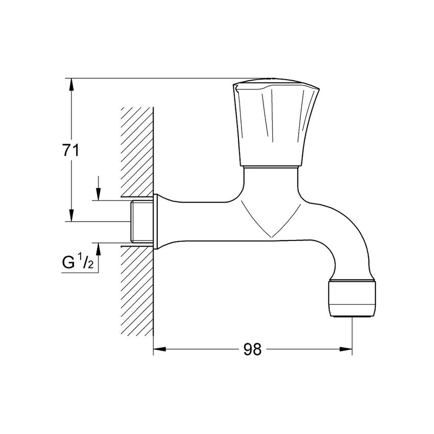 Immagine di Grohe ADRIA rubinetto di erogazione a muro da 1/2", a parete, finitura cromo 30098001