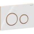 Immagine di Geberit SIGMA50 placca di comando per risciacquo a due quantità, piastra base e anelli di design finitura oro rosso, placca di copertura e tasti colore bianco finitura vetro lucido 115.650.SI.1