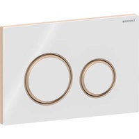 Immagine di Geberit SIGMA50 placca di comando per risciacquo a due quantità, piastra base e anelli di design finitura oro rosso, placca di copertura e tasti colore bianco finitura vetro lucido 115.650.SI.1