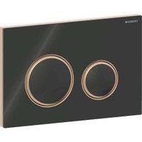 Immagine di Geberit SIGMA50 placca di comando per risciacquo a due quantità, piastra base e anelli di design finitura oro rosso, placca di copertura e tasti colore nero finitura vetro lucido 115.650.SJ.1
