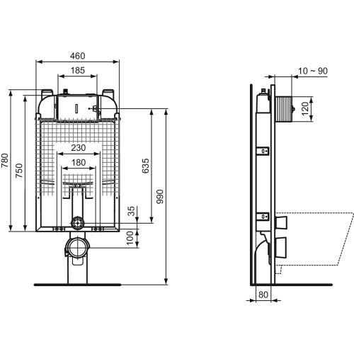 Immagine di Ideal Standard PROSYS 80 modulo installazione wc sospeso con regolazione di fabbrica a 6/3 litri per muratura R014667