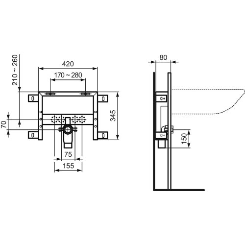 Immagine di Ideal Standard PROSYS modulo installazione lavabo sospeso per muratura R016467