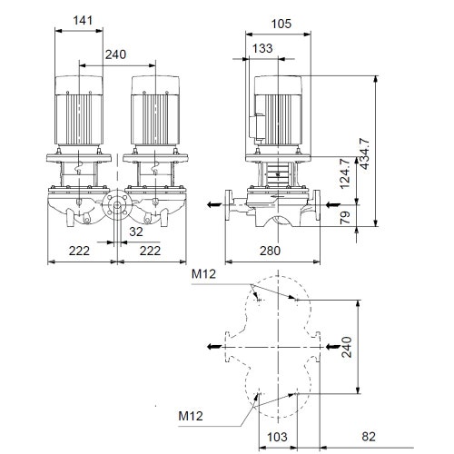 Immagine di Grundfos TPD 32-150/2 A-F-A-BQQE-DW1 pompa gemellare a coclea, monostadio, a presa diretta, con bocche di aspirazione e di scarico in linea di diametro identico, portata 6.2 m³/h - prevalenza 9.3 m 98958120
