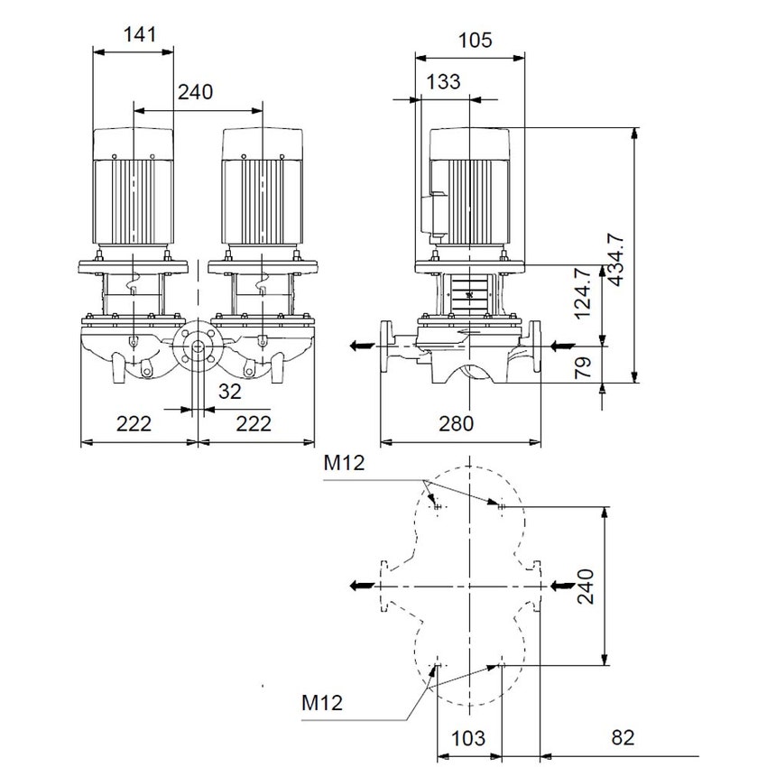 Immagine di Grundfos TPD 32-150/2 A-F-A-BQQE-DW1 pompa gemellare a coclea, monostadio, a presa diretta, con bocche di aspirazione e di scarico in linea di diametro identico, portata 6.2 m³/h - prevalenza 9.3 m 98958120