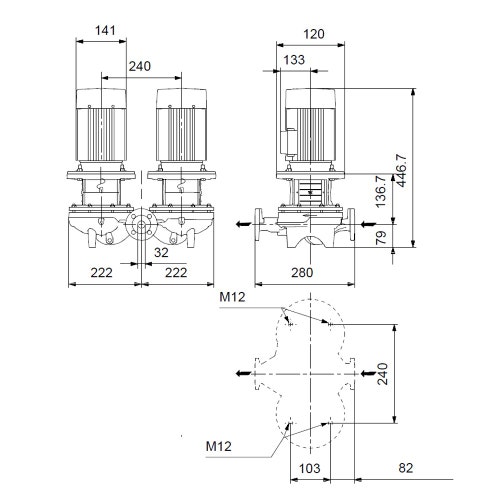 Immagine di Grundfos TPD 32-180/2 A-F-A-BQQE-EW1 pompa gemellare a coclea, monostadio, a presa diretta, con bocche di aspirazione e di scarico in linea di diametro identico, portata 6.6 m³/h - prevalenza 11.1 m 98958121