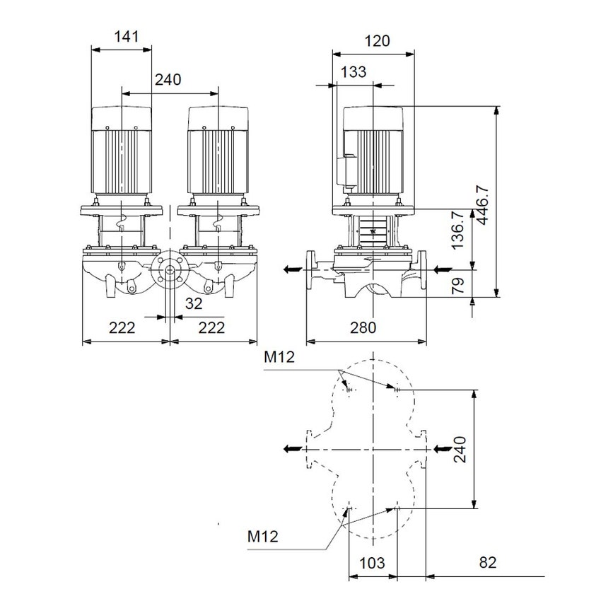 Immagine di Grundfos TPD 32-180/2 A-F-A-BQQE-EW1 pompa gemellare a coclea, monostadio, a presa diretta, con bocche di aspirazione e di scarico in linea di diametro identico, portata 6.6 m³/h - prevalenza 11.1 m 98958121