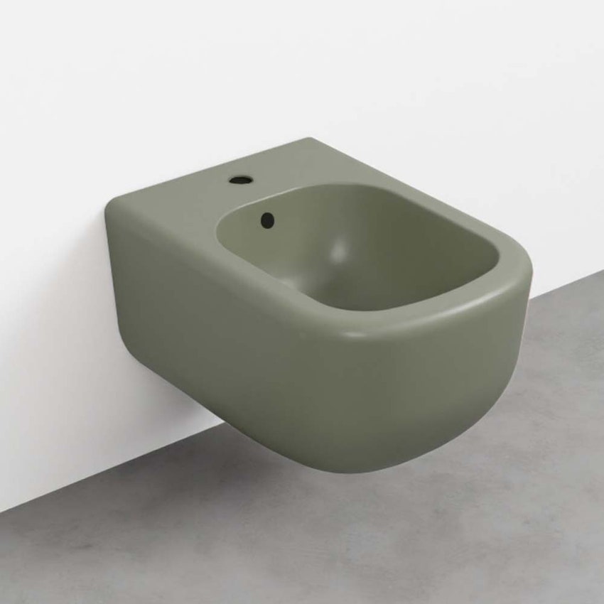Immagine di Cielo ERA bidet sospeso monoforo, con troppopieno, completo di fissaggio, colore agave finitura opaco ERBSAG