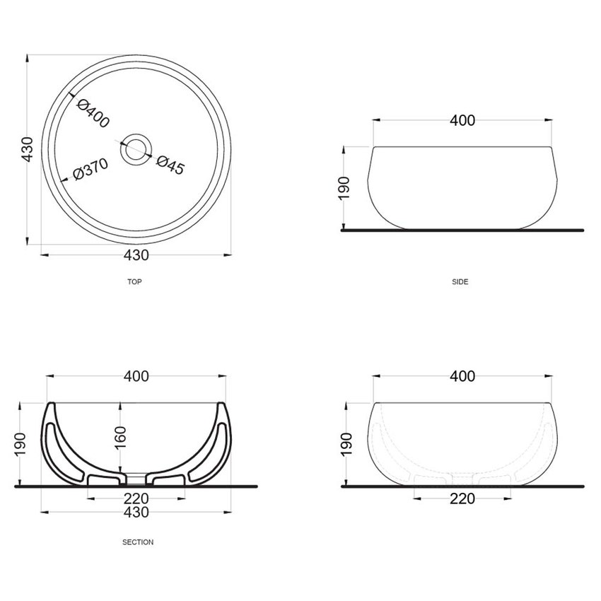 Immagine di Cielo TINO bacinella tonda Ø 43 cm, da appoggio, senza troppopieno, colore bianco finitura lucido BATO