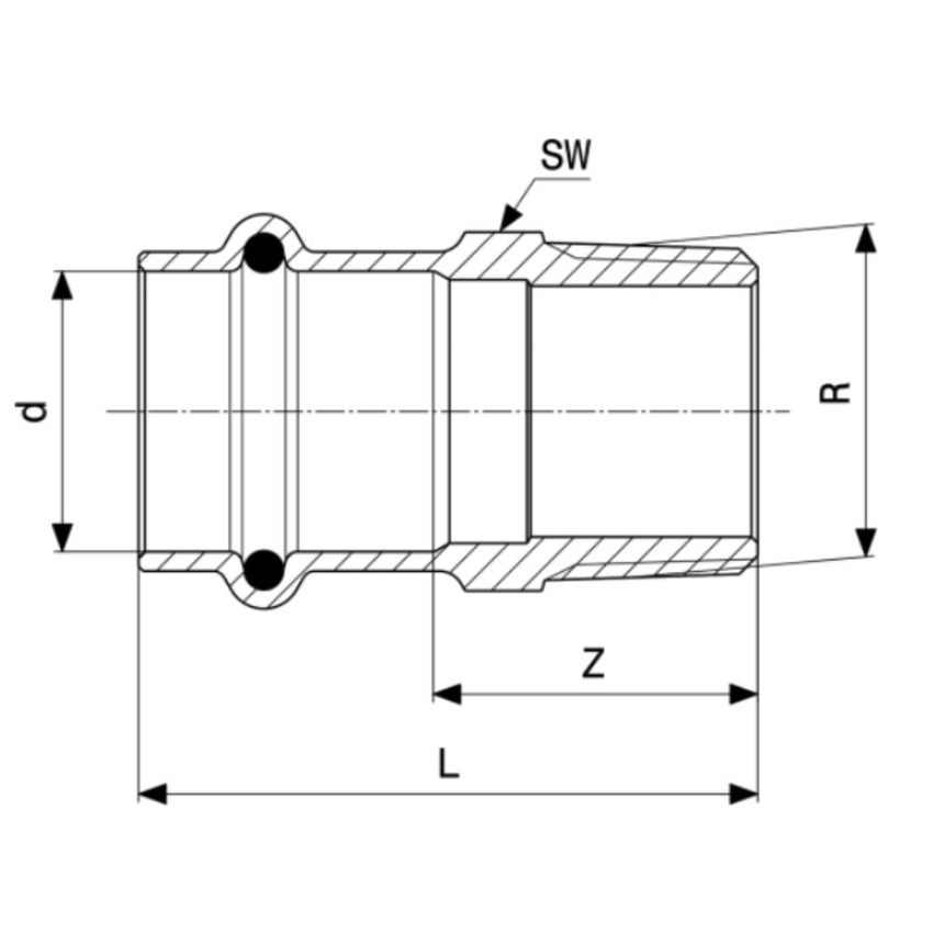 Immagine di Viega SANPRESS manicotto Ø 12 x 1/2", lucido con sc-contur (acqua) 290764