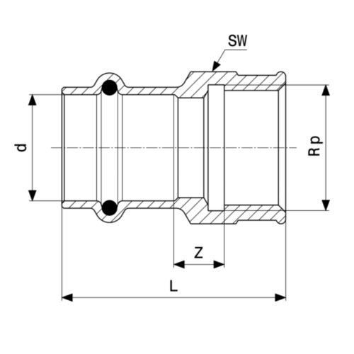 Immagine di Viega SANPRESS manicotto Ø 12 x 3/8", lucido con sc-contur (acqua) 291075