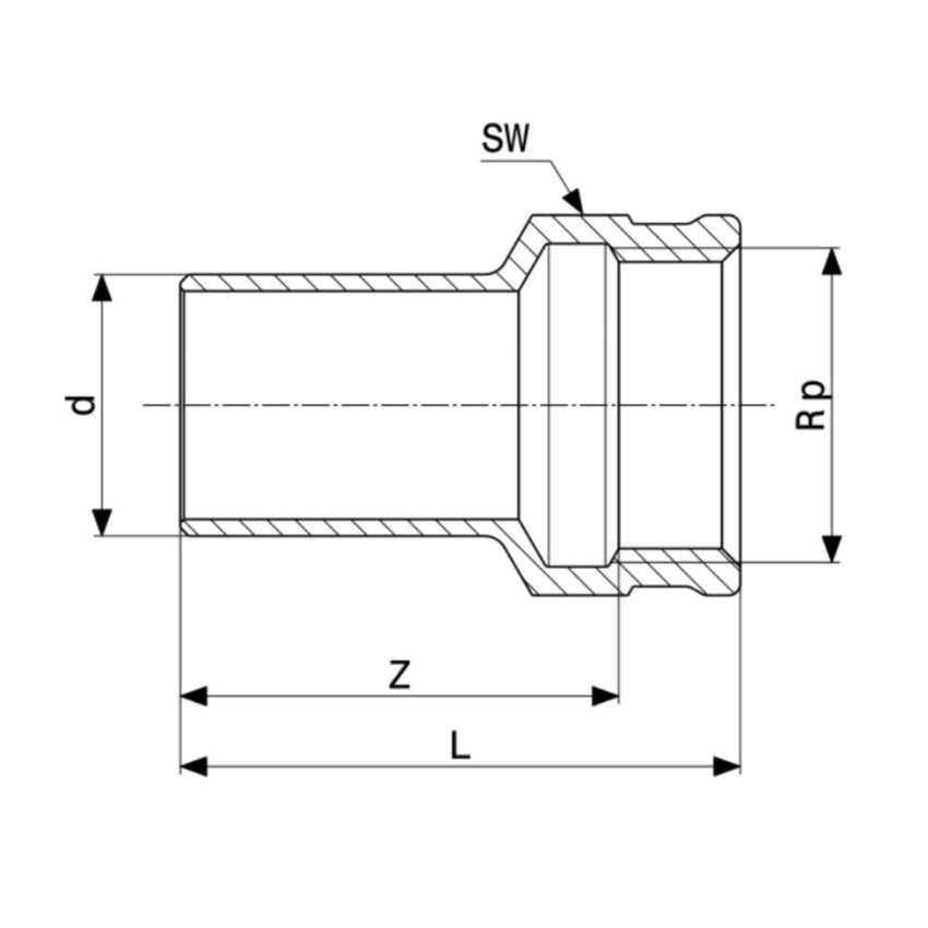 Immagine di Viega SANPRESS raccordo a innesto Ø 12 x 1/2", lucido (acqua) 291341