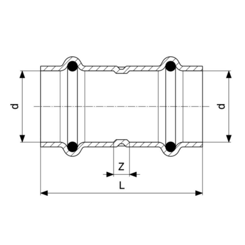 Immagine di Viega PROFIPRESS manicotto da Ø 12 con battente in rame lucido con sc-contur (acqua) 292737
