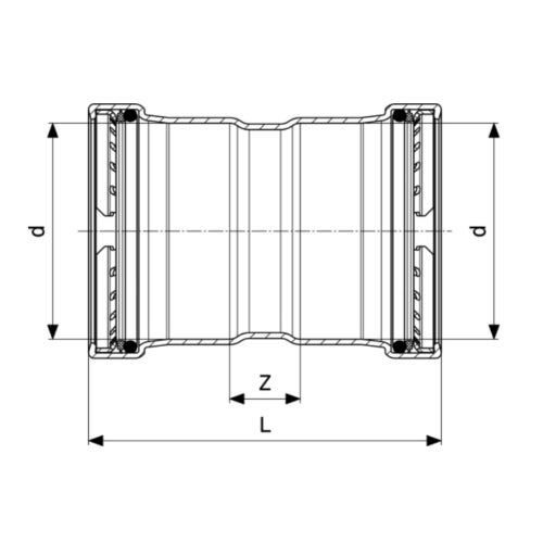 Immagine di Viega PROFIPRESS manicotto da Ø 64 con battente, in rame lucido, con sc-contur (acqua) 577582