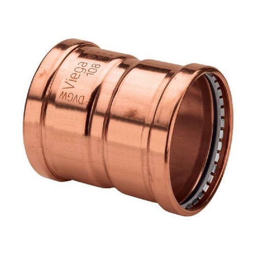 Immagine di Viega PROFIPRESS manicotto da Ø 64 con battente, in rame lucido, con sc-contur (acqua) 577582