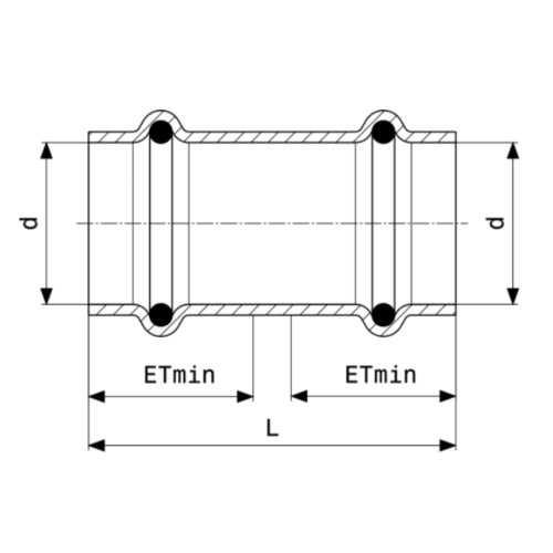 Immagine di Viega PROFIPRESS manicotto scorrevole da Ø 28, in rame lucido, con sc-contur (acqua) 461287