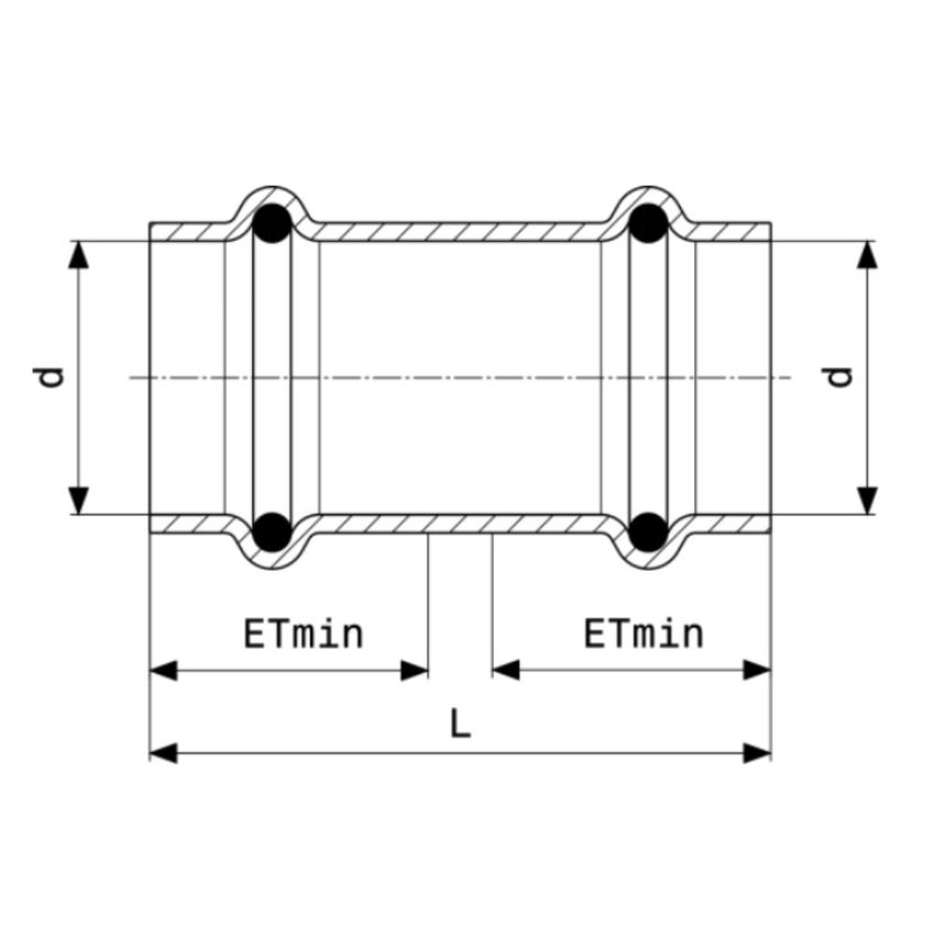 Immagine di Viega PROFIPRESS manicotto scorrevole da Ø 28, in rame lucido, con sc-contur (acqua) 461287