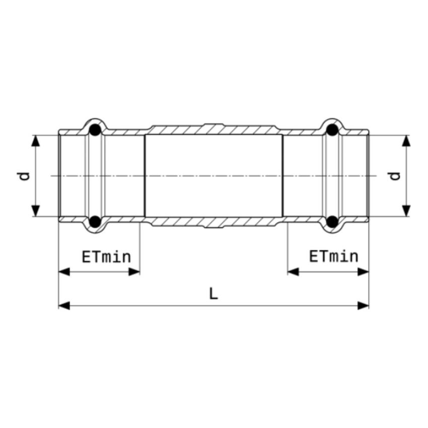 Immagine di Viega  SANPRESS manicotto scorrevole da Ø 15, in bronzo lucido, con sc-contur (acqua) 119485