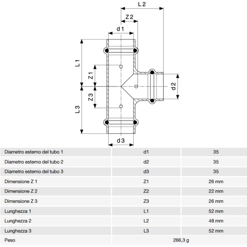 Immagine di Viega PROFIPRESS raccordo a T Ø 35 rame lucido con sc-contur rame (acqua) 291983