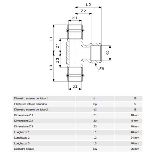 Immagine di Viega PROFIPRESS G raccordo a T con Ø 18 x 1/2", in bronzo lucido con sc-contur (gas) 352714
