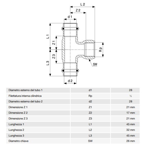 Immagine di Viega PROFIPRESS G raccordo a T con Ø 28 x 1/2", in bronzo lucido con sc-contur (gas) 352745