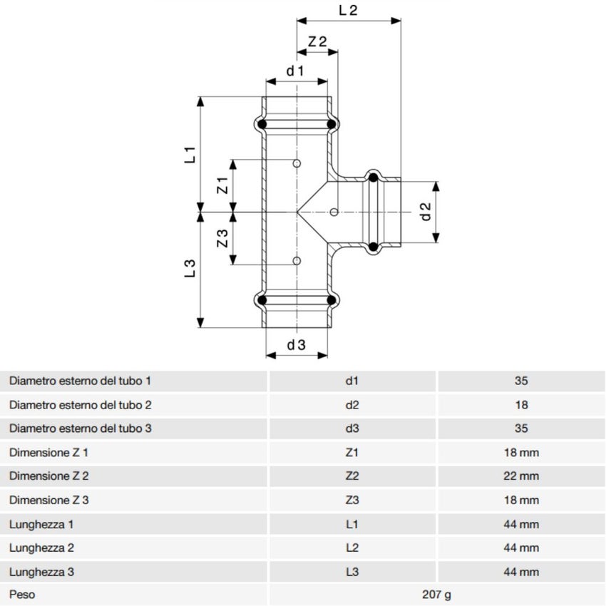 Immagine di Viega PROFIPRESS raccordo a T Ø 35 x 18 rame lucido con sc-contur rame (acqua) 324872