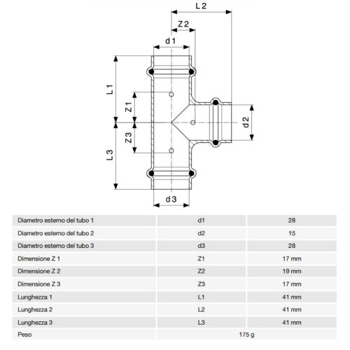 Immagine di Viega PROFIPRESS raccordo a T Ø 28 x 15 rame lucido con sc-contur rame (acqua) 295189