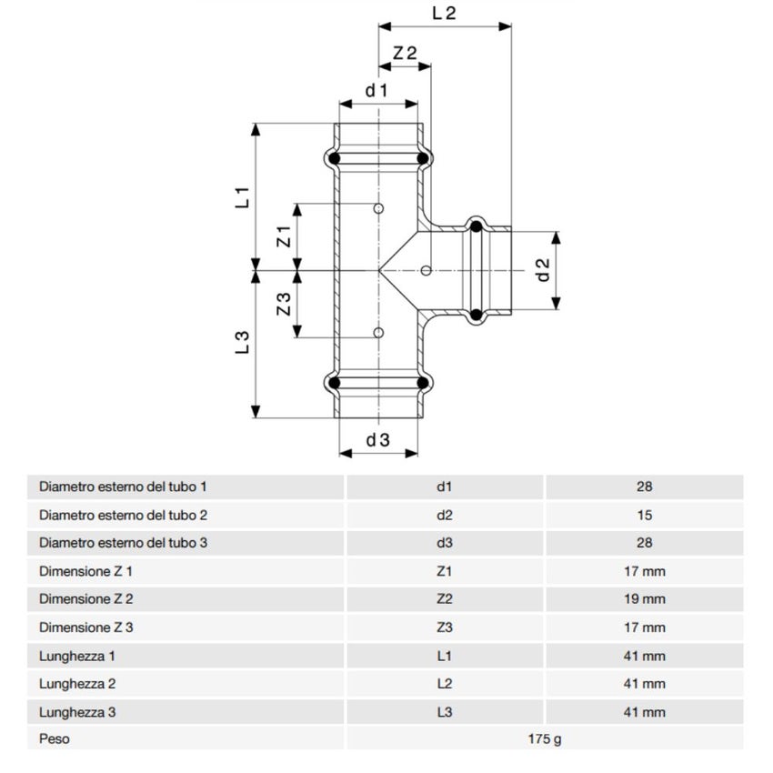 Immagine di Viega PROFIPRESS raccordo a T Ø 28 x 15 rame lucido con sc-contur rame (acqua) 295189
