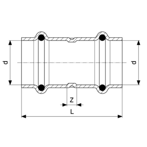 Immagine di Viega PROFIPRESS G manicotto di Ø 12 con battente, in rame lucido con sc-contur (gas) 347055