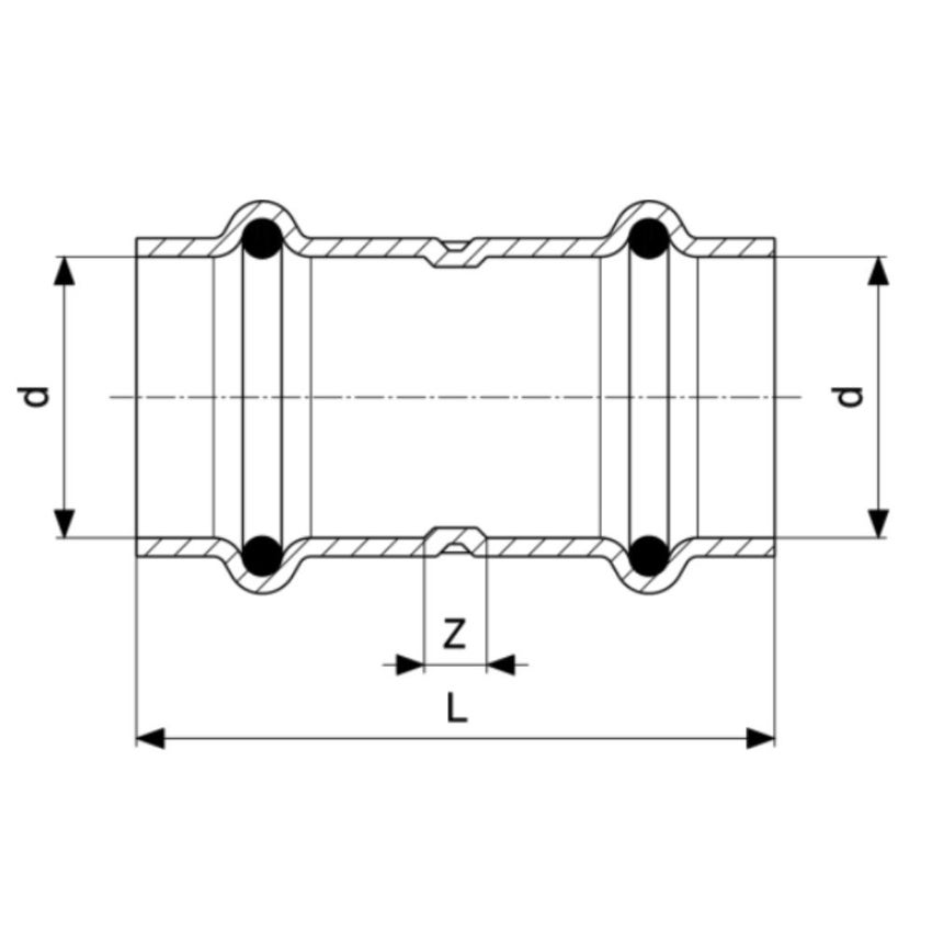 Immagine di Viega PROFIPRESS G manicotto di Ø 12 con battente, in rame lucido con sc-contur (gas) 347055