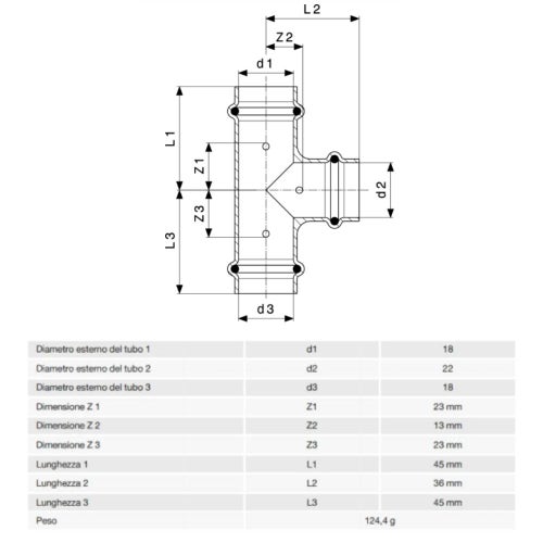 Immagine di Viega PROFIPRESS raccordo a T Ø 22 x 12 rame lucido con sc-contur rame (acqua) 324834