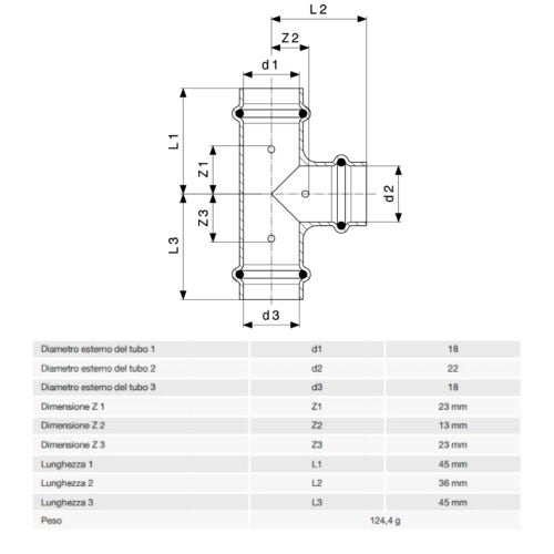 Immagine di Viega PROFIPRESS raccordo a T Ø 18 x 22 rame lucido con sc-contur rame (acqua) 322694