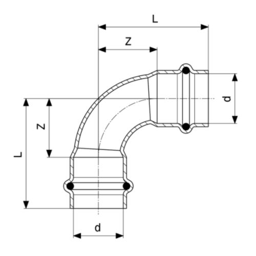 Immagine di Viega PROFIPRESS G curva a 90° di Ø 12, di rame lucido con sc-contur (gas)  346850