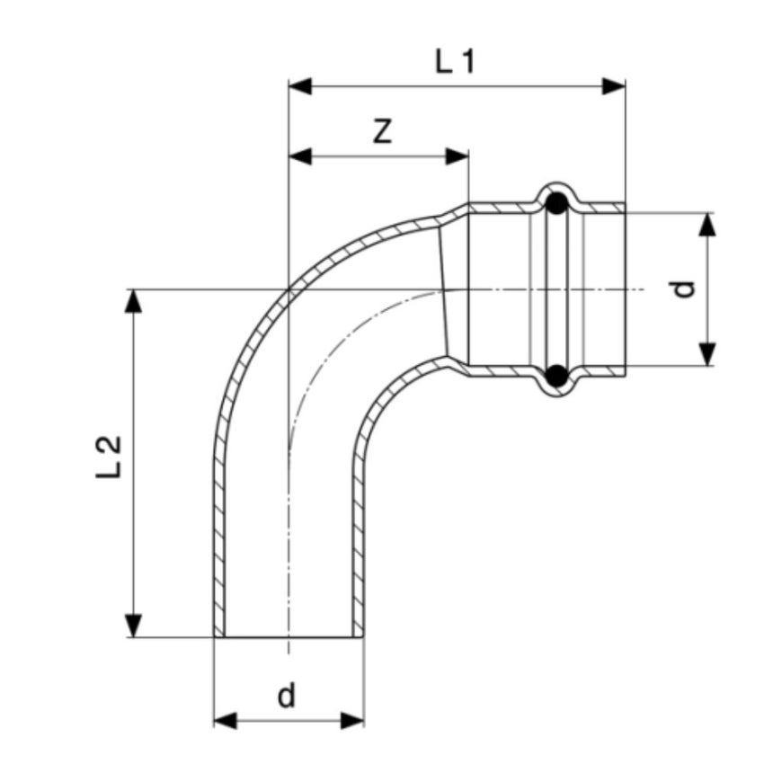 Immagine di Viega PROFIPRESS G curva a 90° di Ø 12, con filetto maschio, di rame lucido con sc-contur (gas) 346881