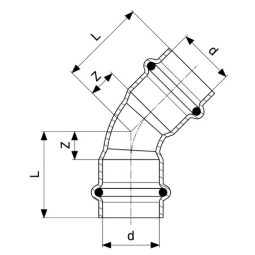 Immagine di Viega PROFIPRESS G curva a 45° di Ø 12, di rame lucido con sc-contur (gas) 346898