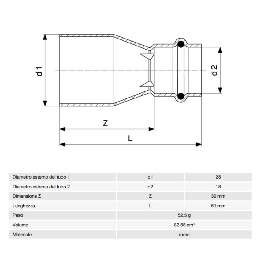 Immagine di Viega PROFIPRESS raccordo di riduzione Ø 54 x 35 rame lucido con sc-contur (acqua) 296438